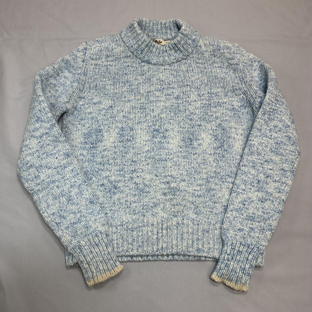 Faherty Sweater Womens XS Blue Marled Mock Neck Chunky Knit Casual Italy